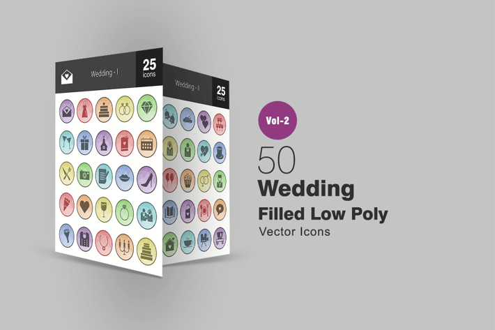 50 Wedding Filled Low Poly Icons
