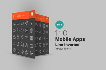 110 Mobile Apps Line Inverted Icons