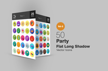50 Party Flat Shadowed Icons