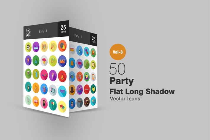 50 Party Flat Shadowed Icons