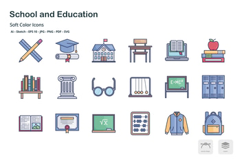 School and education soft color icons