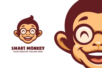 Smart Geek Monkey Cartoon Mascot Logo Template