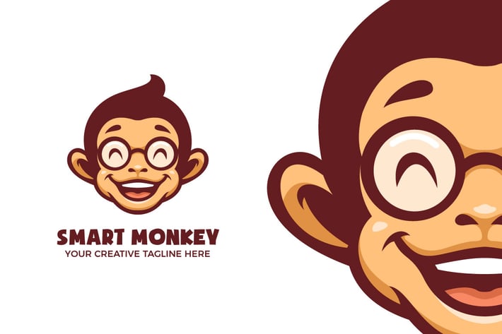 Smart Geek Monkey Cartoon Mascot Logo Template