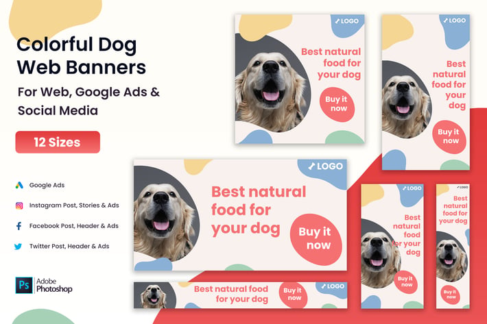 Pets & Dogs Colorful Web Banners Google Ads & Post