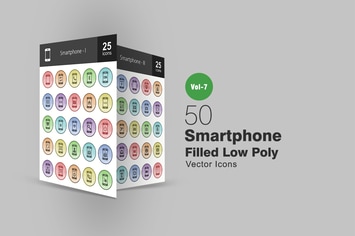 50 Smartphone Filled Low Poly Icons