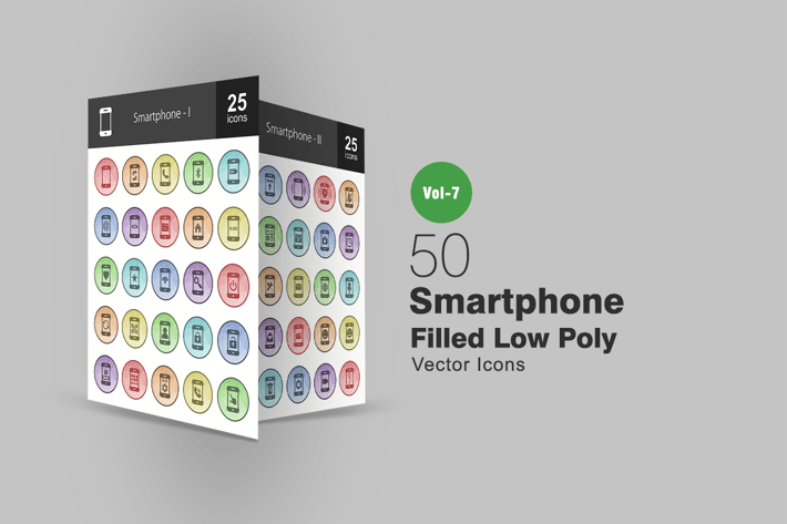 50 Smartphone Filled Low Poly Icons