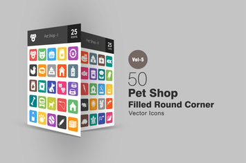 50 Pet Shop Flat Round Corner Icons