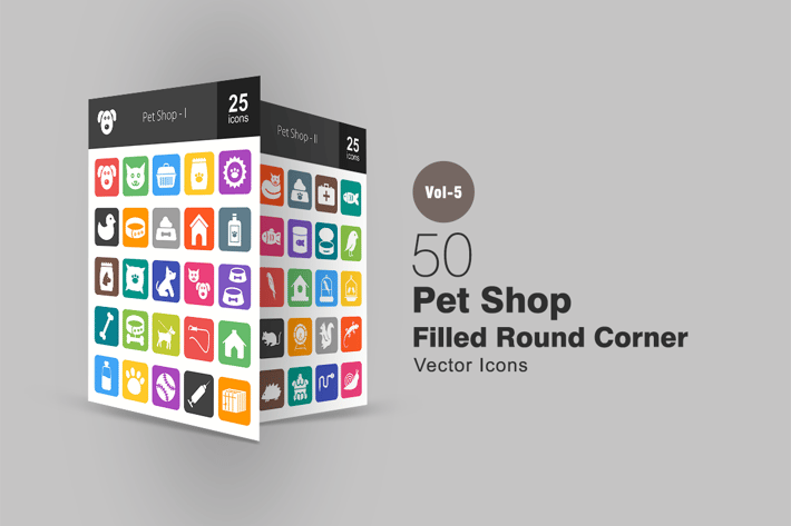 50 Pet Shop Flat Round Corner Icons