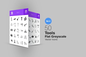 50 Tools Greyscale Icons