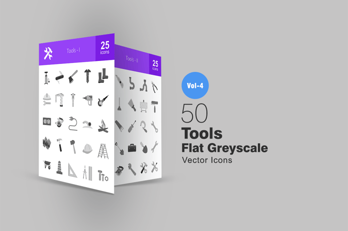 50 Tools Greyscale Icons
