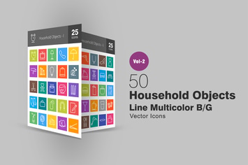 50 Household Objects Line Multicolor Icons