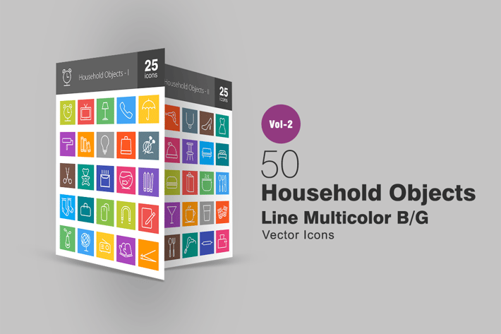 50 Household Objects Line Multicolor Icons