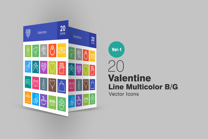 20 Valentine Line Multicolor Icons
