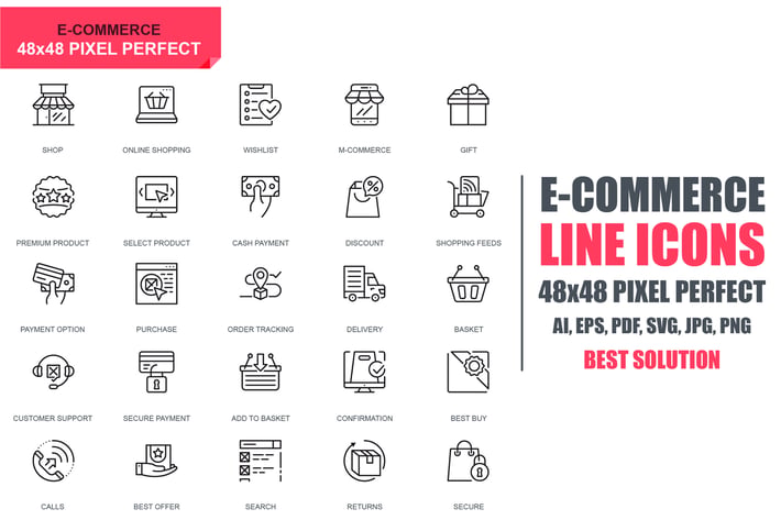 Simple Set E-Commerce and Shopping Line Icons