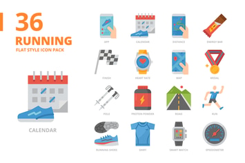 Running Flat Design Icon Set