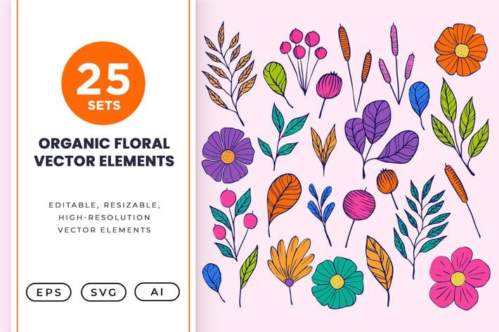 25 Organic Floral and Flower Vector Element