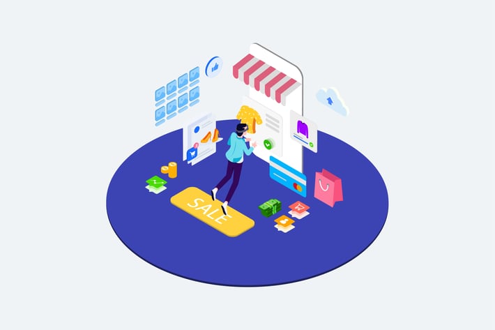 Shopping Online with VR Isometric - T2