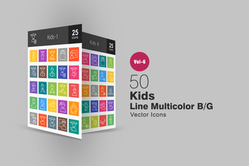 50 Kids Line Multicolor B/G Icons