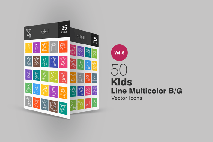50 Kids Line Multicolor B/G Icons