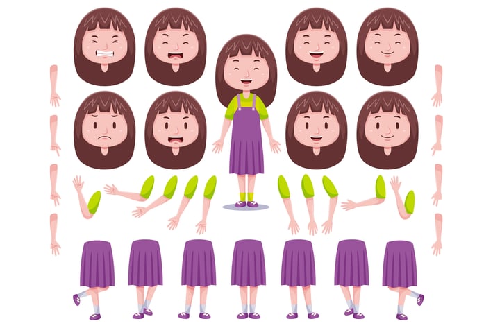Front View Cute Girl Character Creation Set #2