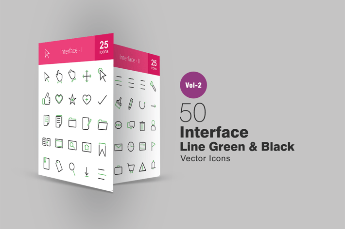50 Interface Line Green & Black Icons