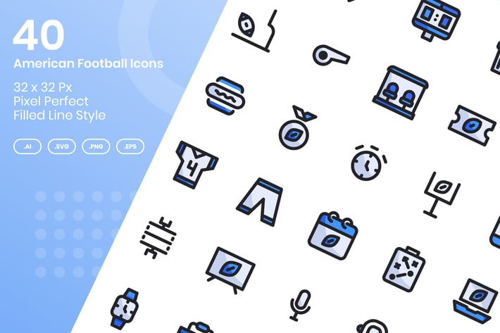 40 American Football Icons Set - Filled Line