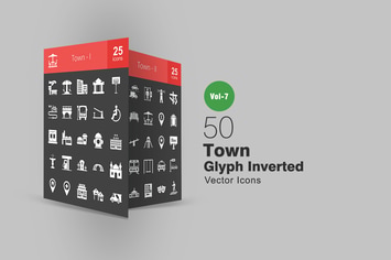 50 Town Glyph Inverted Icons
