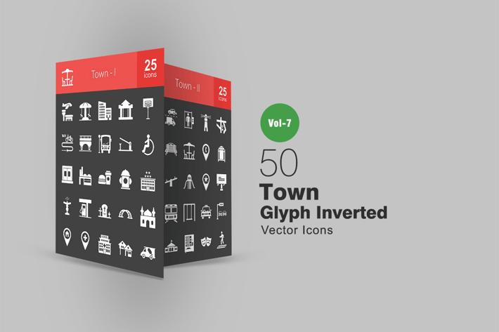 50 Town Glyph Inverted Icons