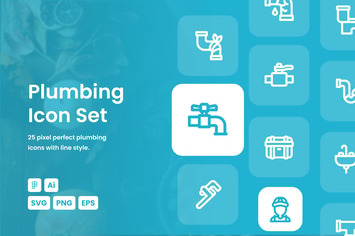Plumbing Dashed Line Icon Set