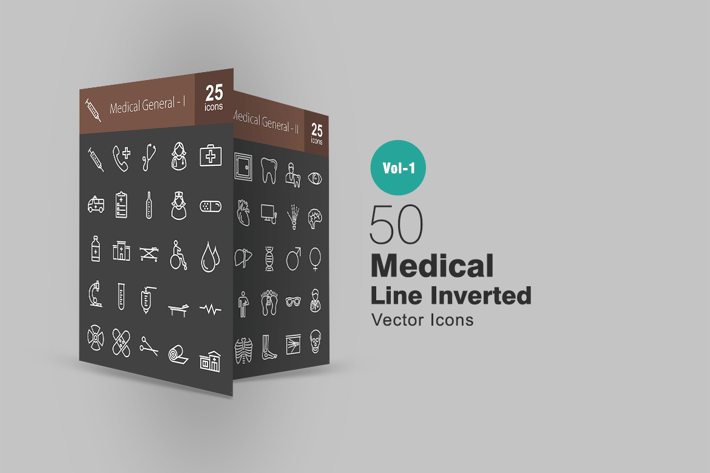 50 Medical Line Inverted Icons
