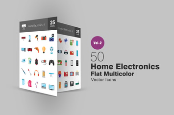 50 Home Electronics Flat Multicolor Icons