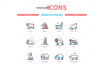 Different mammals - modern line design style icons
