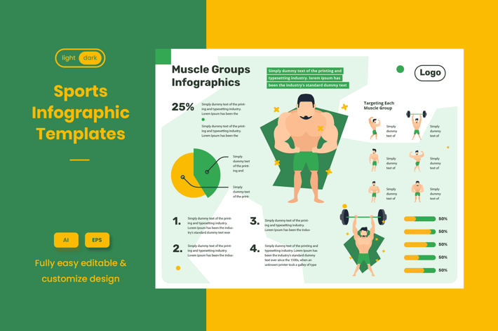 Sport Infographic Template: Bodybuilder & Fitness