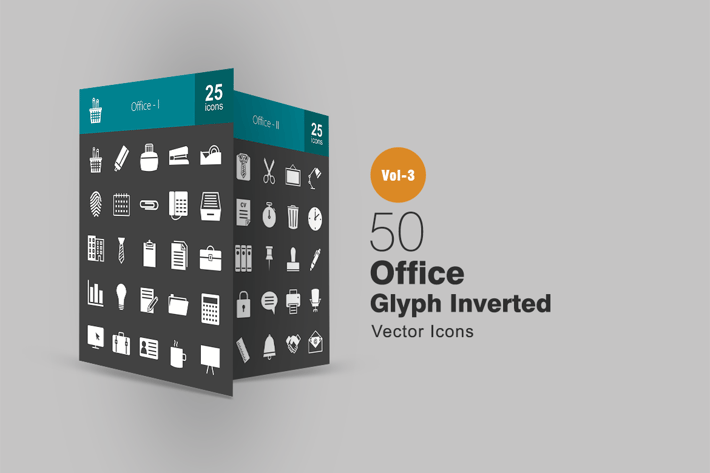 50 Office Glyph Inverted Icons