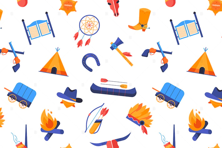 Wild West - colorful flat design style pattern