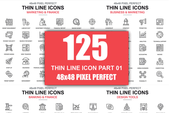 Set of Thin Line Business Icons
