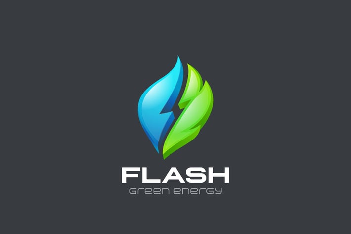 Logo Flash Green Alternative Energy Water and Leaf