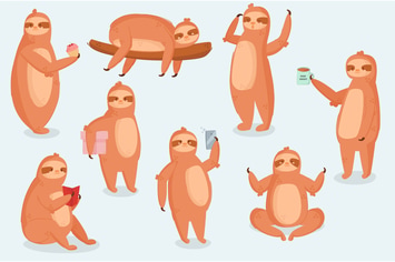 Sloth Animal Character Different Poses