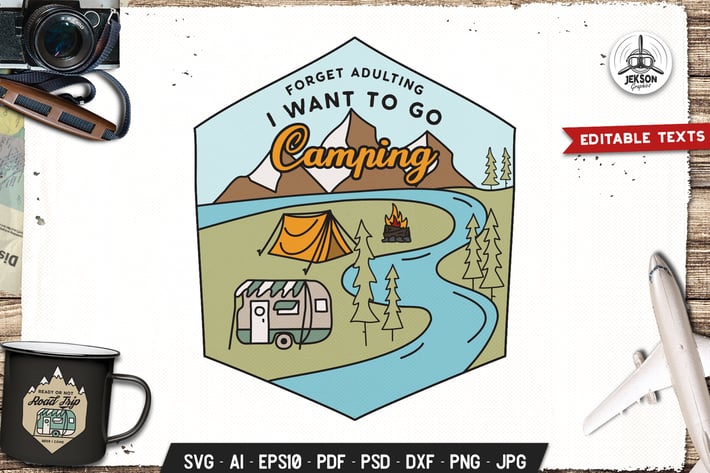 I Want To Go Camp Badge Vector Retro Graphic Logo