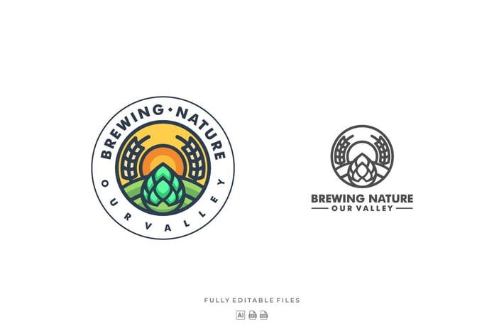 Nature Badge Line Art Logo Template