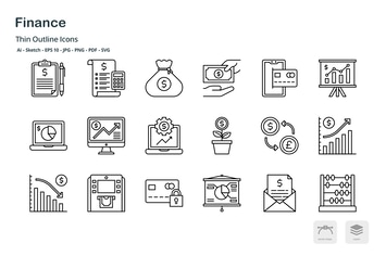 Money and Finances thin outline icons