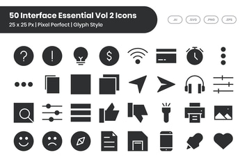 50 Interface Essential Icons Vol 2 - Glyph