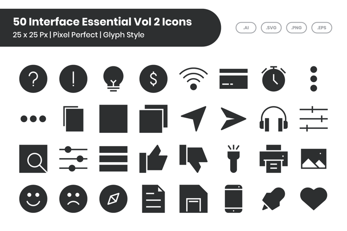 50 Interface Essential Icons Vol 2 - Glyph