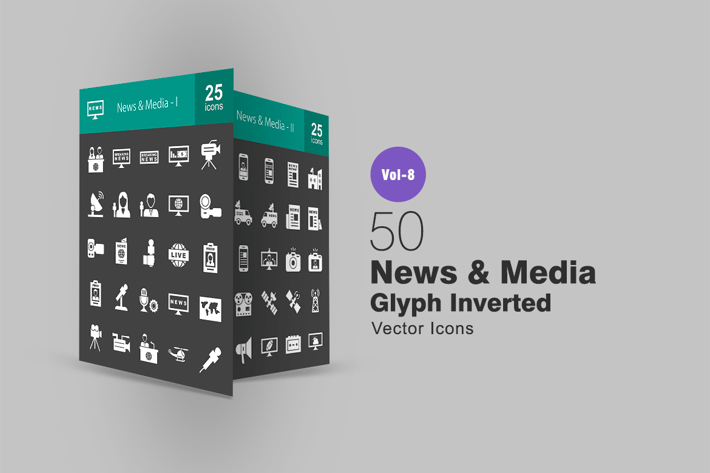 50 News & Media Glyph Inverted Icons