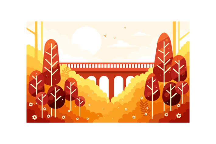 Beautiful fall autumn scenery and the bridge