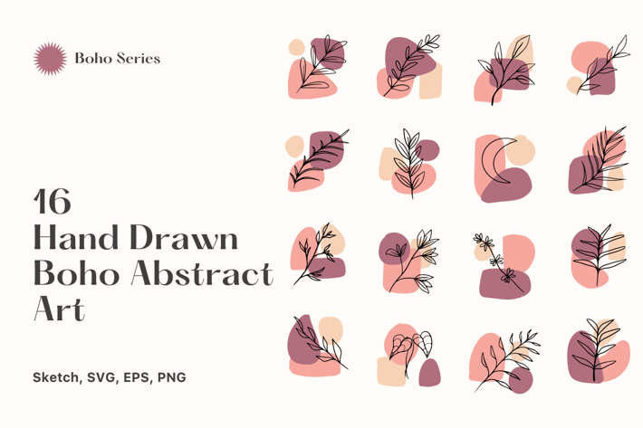 16 Hand Drawn Abstract Boho Art vol 3