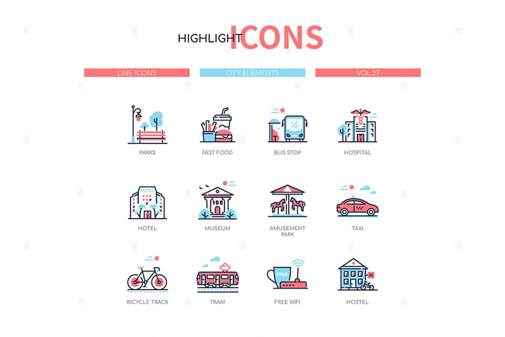 City elements - line design style icons set