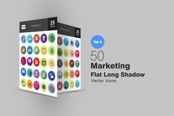 50 Marketing Flat Shadowed Icons