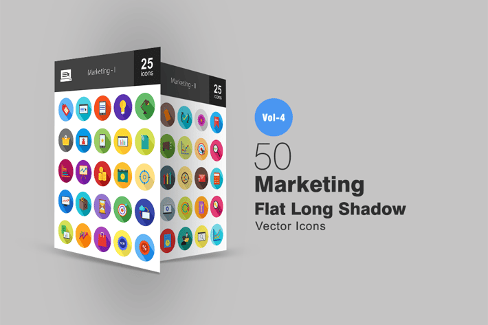 50 Marketing Flat Shadowed Icons