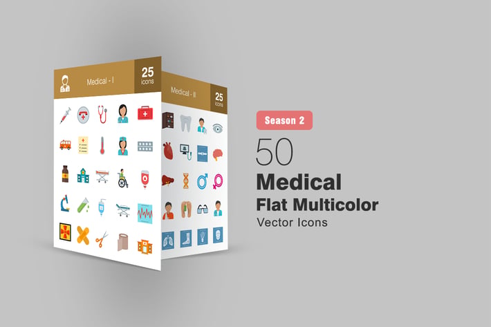 50 Medical Flat Multicolor Icons Season II
